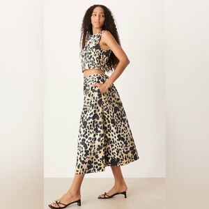 Mango Animal Print A Line Cotton Midi Skirt